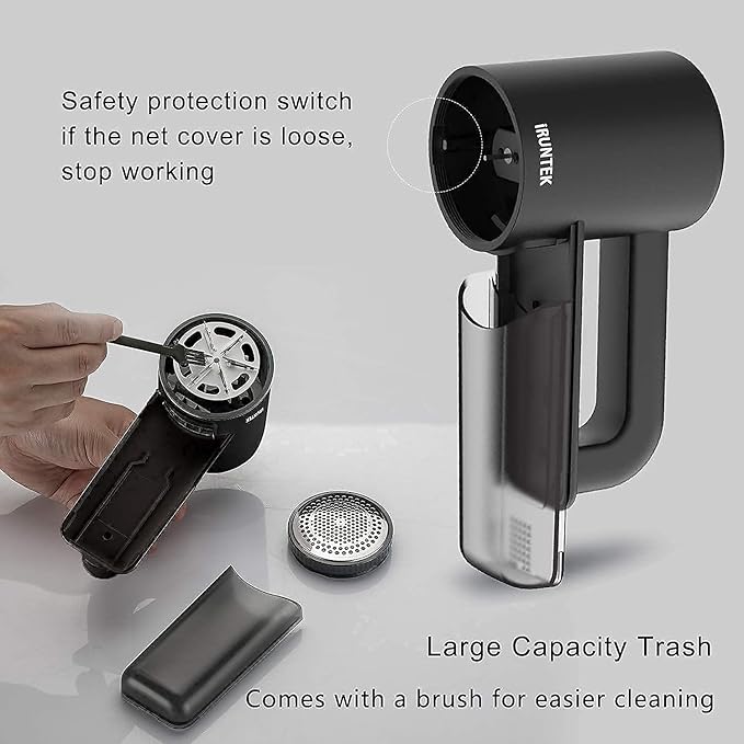 iRUNTEK Rechargeable Fabric Shaver & Lint Remover|3-Speed Lint Shaver with LED Display & Type-C Fast Charging Port|Sweater Shaver with Large Lint Bin|Removes Fuzz & Pills from Clothes Furniture, Black