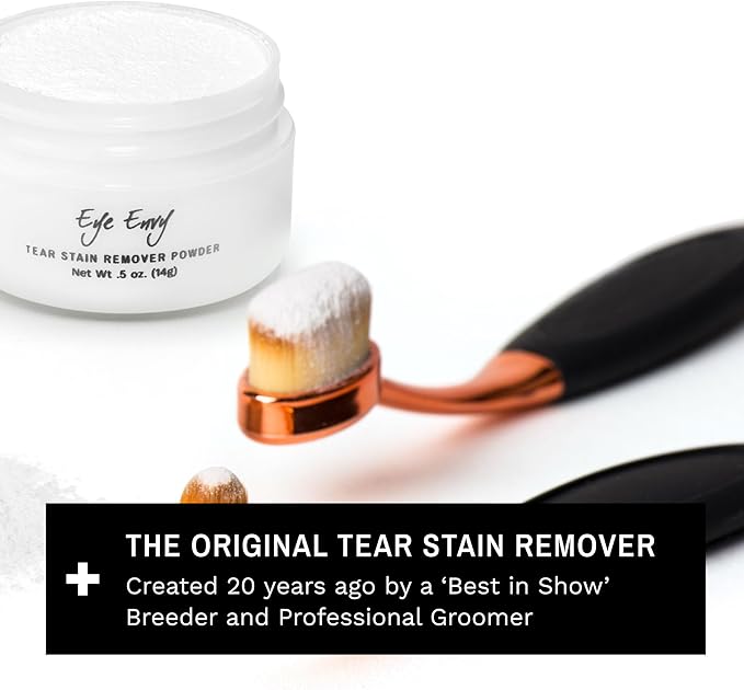 Eye Envy Tear Stain Remover Powder for Dogs and Cats. 100% Natural, Safe. Absorbs and Repels Tears and Discharge. Helps Remove Rust Color Staining. Made in The USA (1.4 oz)