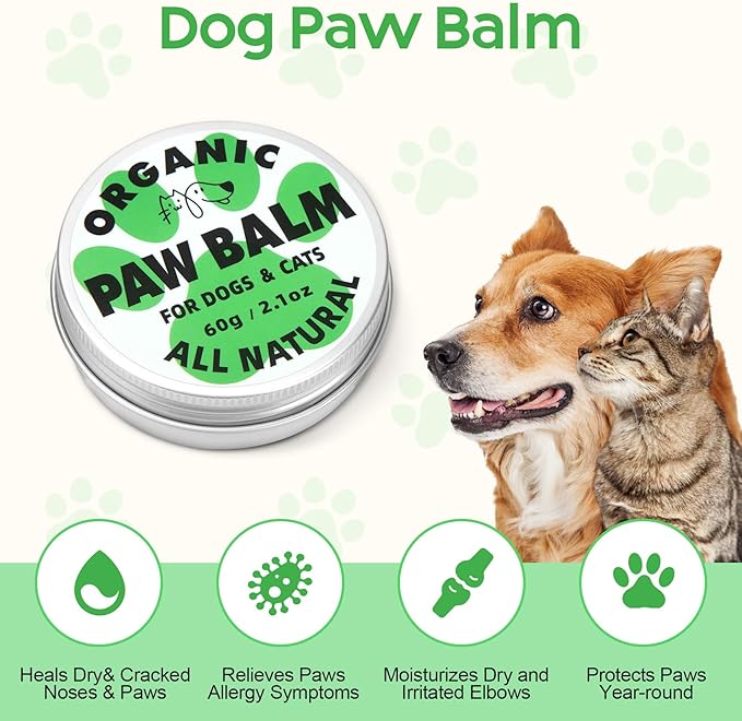 Dog Paw Balm & Nose Balm (2.1oz ), Lick-Safe | All-Natural Dog & Cat Paw Protector Soother with Organic Coconut Oil for dog Dry and Cracked Paws, Nose, Elbows for Hot Pavement & Winter Protection