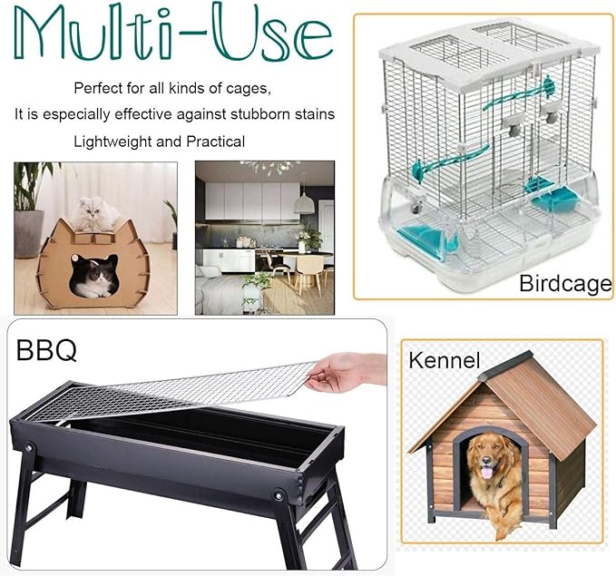 QBLEEV Bird Cage Cleaner, Bird Cage Cleaning Brushes, Multi-Function Stainless Steel Triangle Bird Cage Brush Set, Birdcage Cleaner Poop Off Scrub Brush Kit for Cleaning Bird Cage Perch Kennel