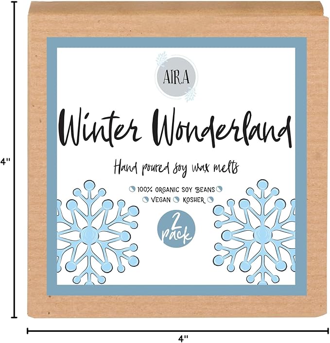 Aira Soy Wax Melt - Organic, Vegan, Kosher, Scented S0y Wax Cubes w/Essential Oil Blends - No Chemical 100% Soy Wax Melts for Tealight Melters - Hand-Poured Soy Tarts - Winter Wonderland - 2 Pack