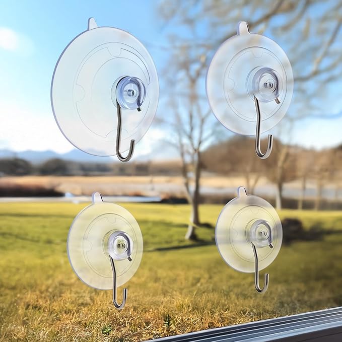 16 Pack Small Adhesive Suction Cup Hooks, 1.2 Inch Clear Mini Suckers Hook for Bathroom, KitchenWall, and Glass Door Window Hanging Signs, Holiday Ornaments, Suncatchers-(Holds 1 lb)