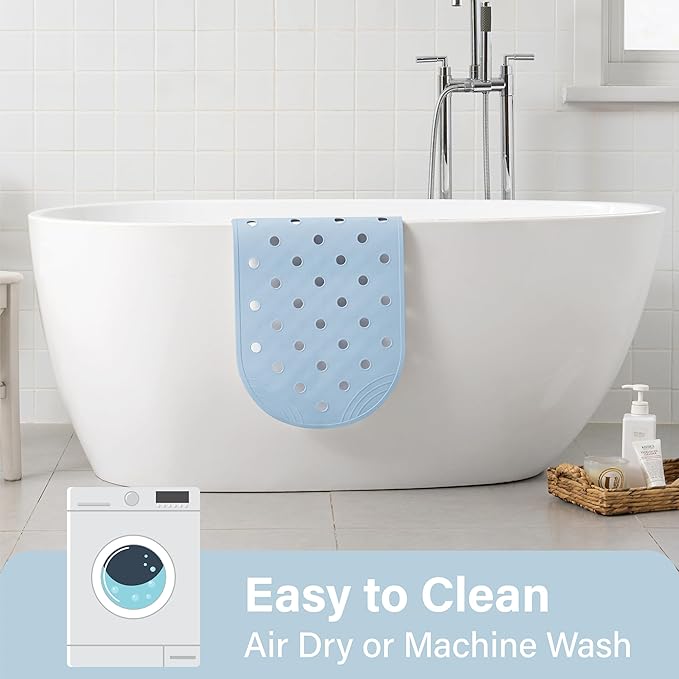 Rubber Bathtub Mat Shower Mat Non-Slip, 31x14 Inch, Bath Tub Floor Mat with Suction Cups and Drainage Holes, Light Blue