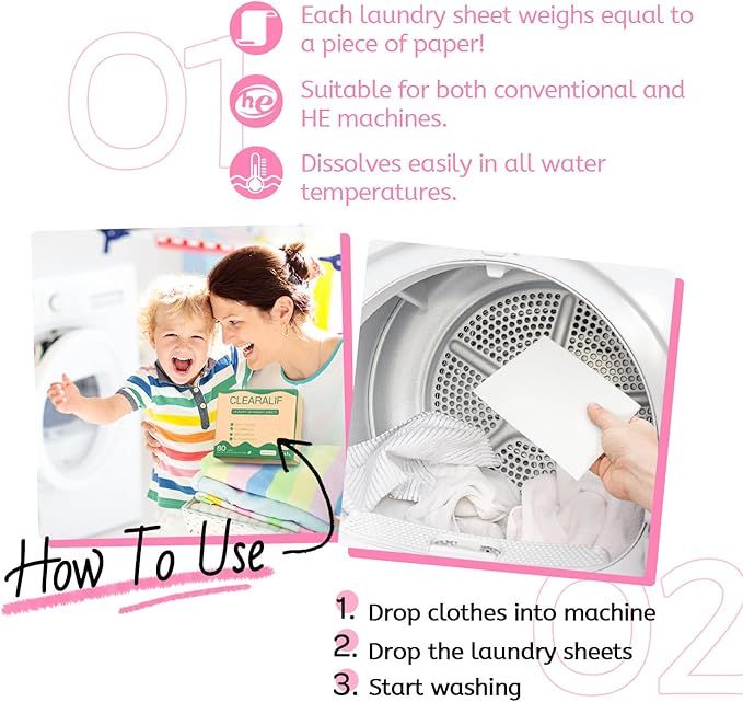 Laundry Detergent Sheets Up to 160 Loads, Fresh Flower - Great For Travel,Apartments, Dorms,CLEARALIF Laundry Detergent Strips Eco Friendly & Hypoallergenic - 80 Sheets