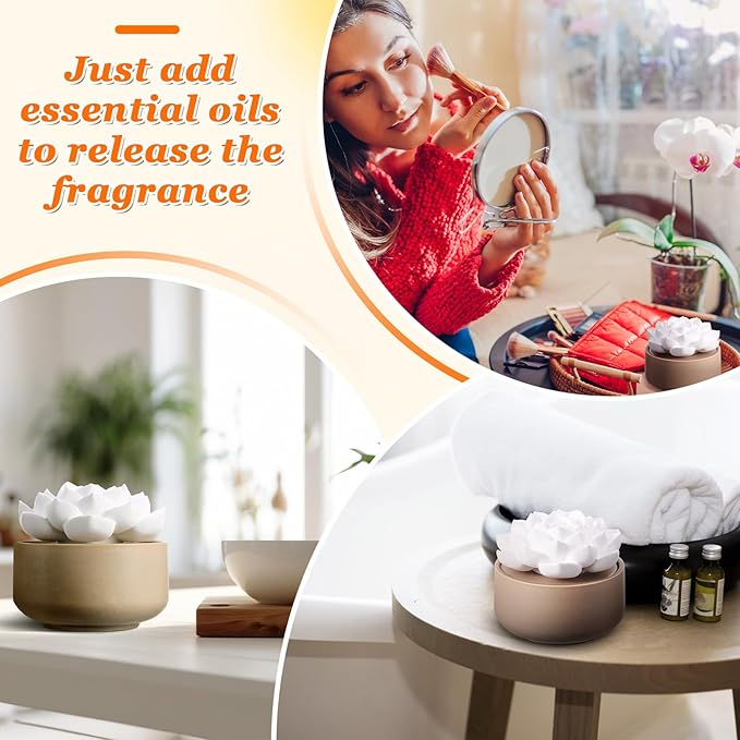 Honeydak 1 Pcs Flower Passive Essential Oil Diffuser Stone White Ceramic Porcelain Floral Diffuser with Container Non Electric Handmade Decorative Tabletops Home Decoration Christmas (Succulent)