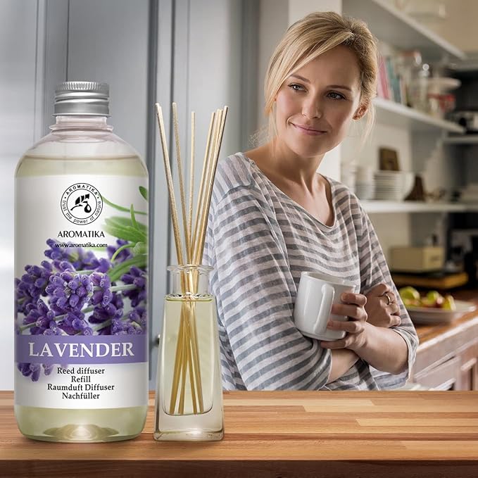 Lavender Reed Diffuser Refill 17 Fl Oz - 500ml - Lavanda Refill - Wardrobe Freshener - Home Fragrance Oil - Air Freshener - Aromatherapy - Essential Lavender Oil Diffuser - Diffuser Refill