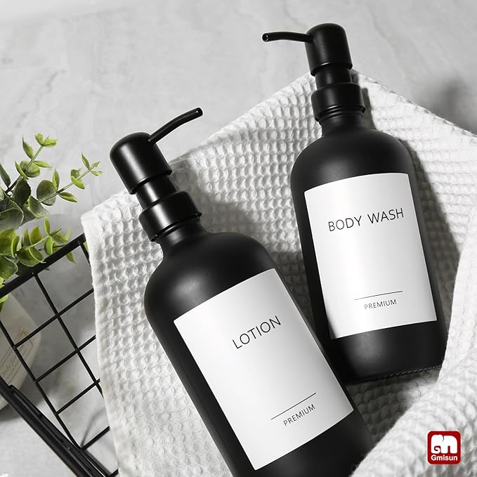 GMISUN Black Soap Dispenser, 2 Pack Matte Black Hand Soap Dispensers for Bathroom, 17 Fl Oz Glass Dish Soap Dispensers for Kitchen with Stainless Steel Pump, Modern Liquid Soap Bottle