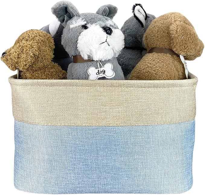 Dog Toys Basket My Dog Stuff Collapsible Storage Bin Grey Brow Pink Purple Blue Rectangular Pet Storage Organizer Box with Handles Medium