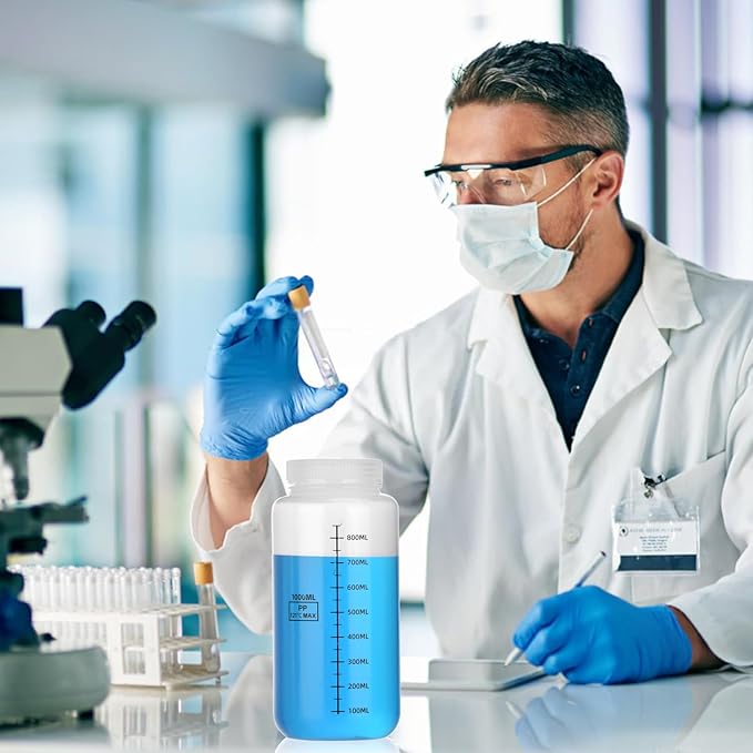 32oz/1000ml Wide Mouth Plastic Bottles, Graduated Food Grade Leak Proof PP Containers Jars with Airtight Lids for Water Sample Lab Reagent Liquid Medicine Storage (Transparent,30 * 1000ML)