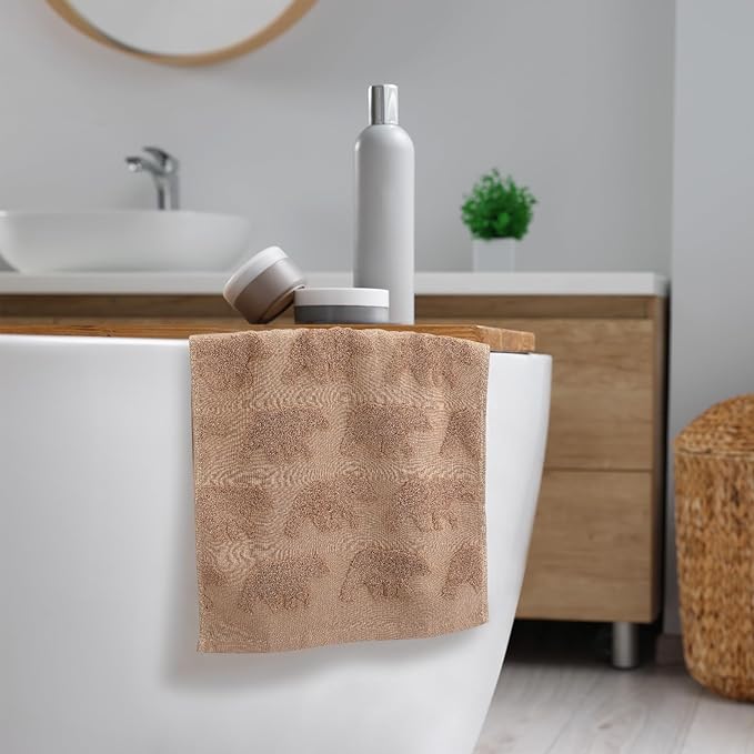 2 Pcs Bear Hand Towels for Bathroom, Brown Cabin Bear Woodland 100% Cotton Absorbent Jacquard Weave Decorative Towels for Bathroom Kitchen Decor Gift, 13.7 x 29.5 Inch