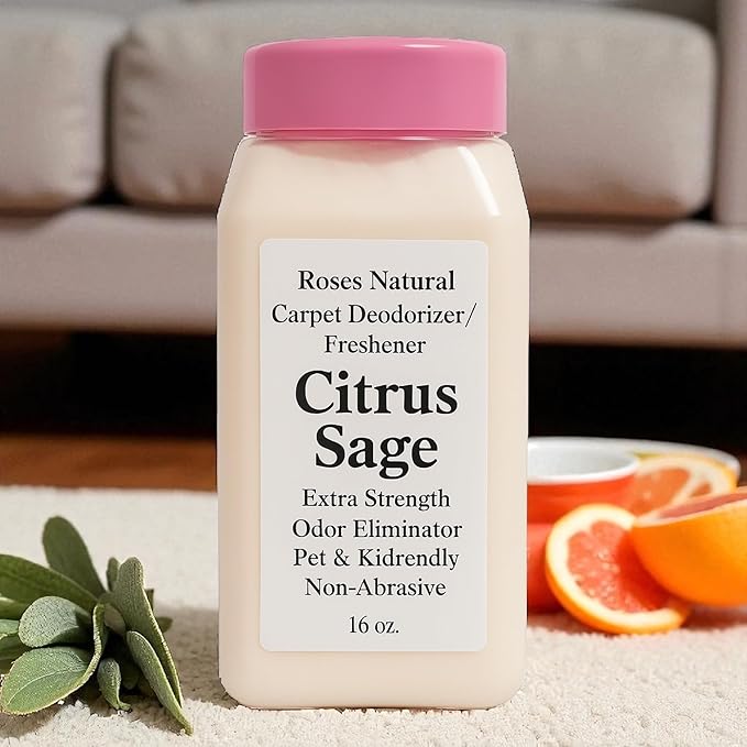 Carpet Deodorizer Powder – Citrus + Sage Scent, Long-Lasting Odor Eliminator, Pet & Kid Friendly, 16 oz