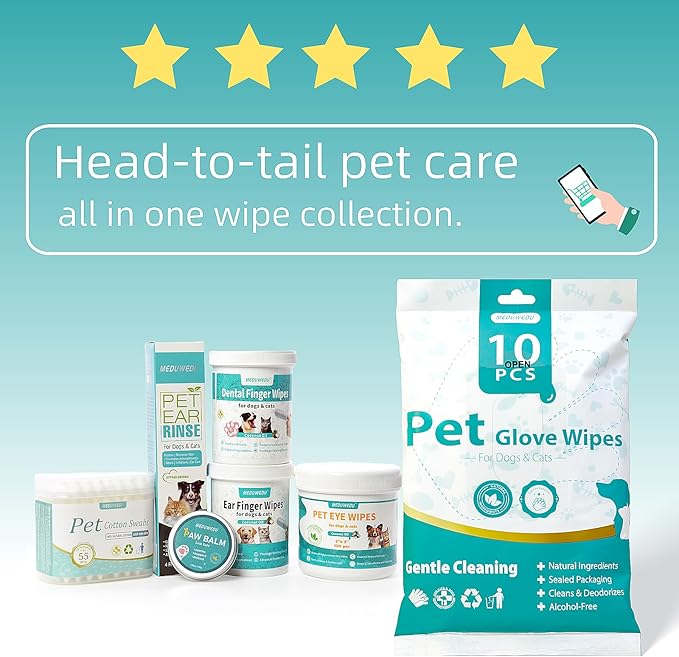 Ear Cleaner Wipes 120 Counts, Dog Ear Cleaner, Grooming Kit Care for Dogs and Cats, Soft & Easy Otic Cleaning Pads, Remove Wax, Dirt & Stop Smelly, Itchy, Non-Irritating, Coconut Scent