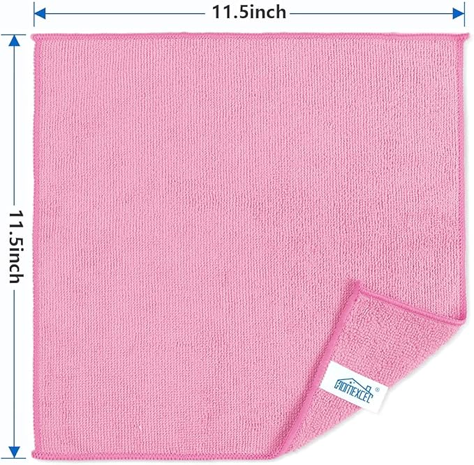 HOMEXCEL Pink Microfiber Cleaning Cloth, 50 Pack Cleaning Towels for Kitchen, Lint Free, Scratch-Free, Highly Absorbent, and Reusable Cleaning Rags for House, Window and Glass, Cars, 11.5 X11.5 inch