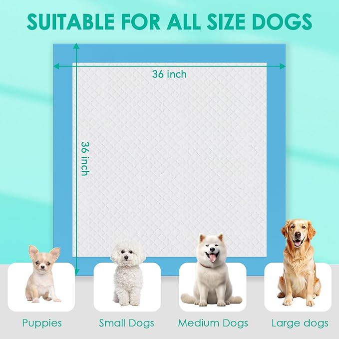 JollyMate Dog Pee Pads Extra Large 36"x36",100 Pack X-Large Super Absorbent Pet Training Pads with Adhesive Tabs, 6 Layers Thick Leak-Proof Potty Pads for Dogs and Puppies