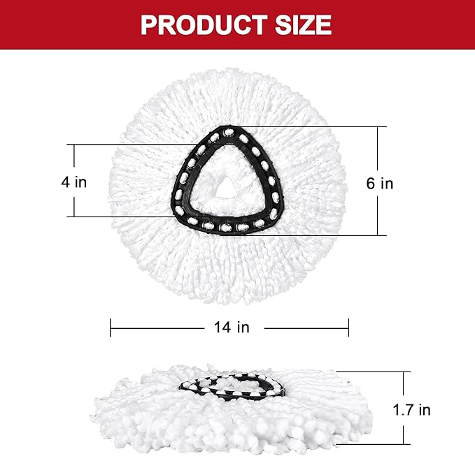 4 Pack Mop Heads Replacements for O-Ceda Easy Wrin Spin System, Microfiber Refills, Easy Cleaning Mop Repalce Head