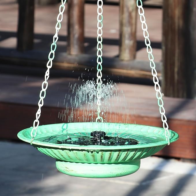 12.3" Hanging Bird Bath with Solar Fountain Bird Bath Bubbler,Birdbath Fountain for Garden Patio Decor,Green