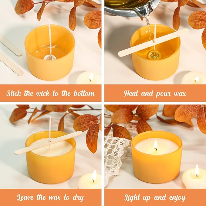 4oz Fall Candle Jars 15 Pack, Small Wide Mouth Glass Empty Candle Jars with Bamboo Lids for Making Candles, Bulk Candle Container with Wick Kit, Ideal for Candle Business Owners