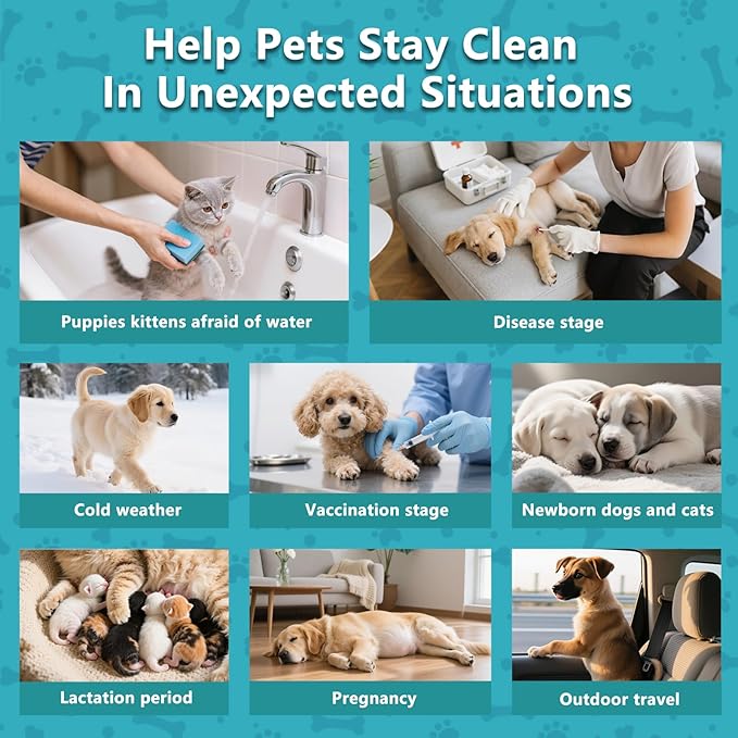 24PCS Unscented Extra Thick Pet Glove Wipes for Dogs & Cats, Dog Cat Washing Cleaning Gloves, Dog Grooming Bath Gloves for Daily Care and Traveling, Rinse Free