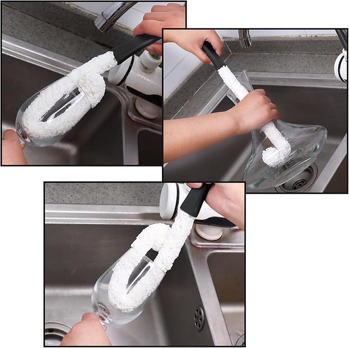 3 Pieces Decanter Cleaning Brush Flexible Bottle Scourer and 400 Pieces Reusable Decanter Cleaning Beads Household Tools for Wine Decanters Goblets Glasses Cups (Black Handle)