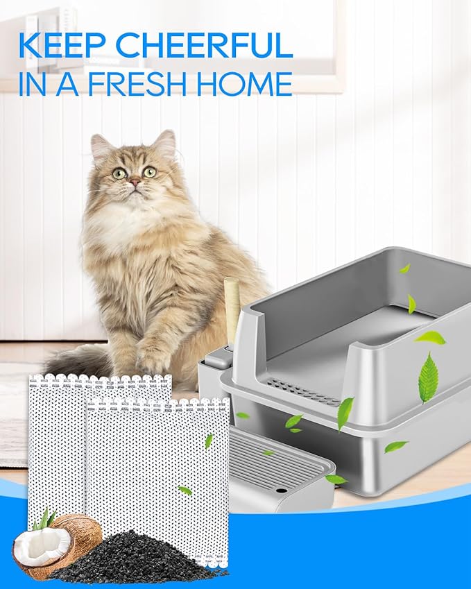 12PCS Activated Charcoal Odor Absorber Compatible with OKSOTY Stainless Steel Litter Box Deodorizer, Compatible with PuraMAX Self Cleaning Litter Boxes, Cat Litter Smell Eliminator Filter