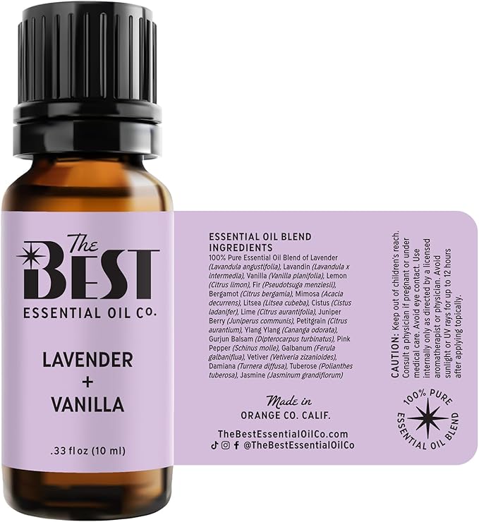 The Best Lavender + Vanilla Essential Oil Blend- Premium Grade- 100% Pure & Natural for Aromatherapy, Diffuser, Spa, Massage, Air Freshener- 10 ml (.33 fl oz)