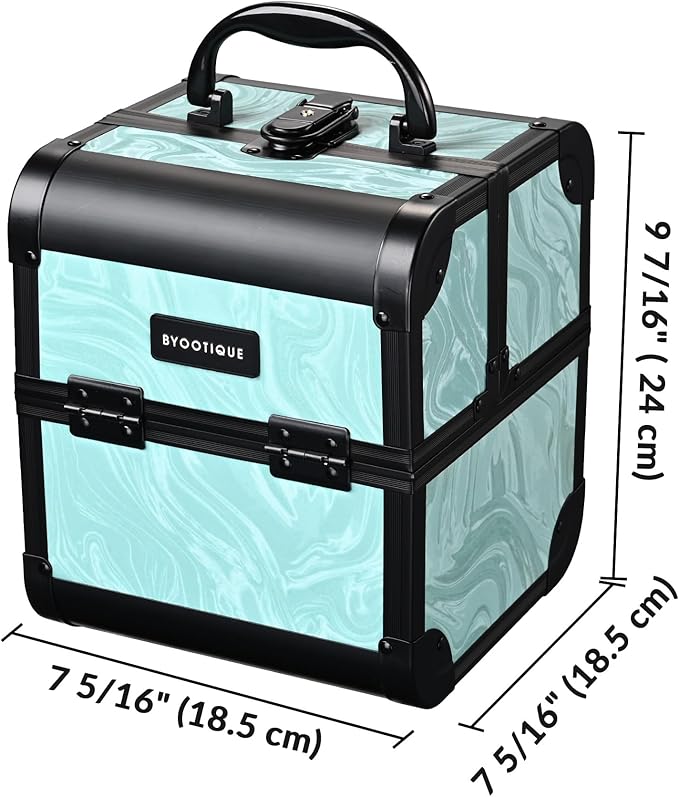 BYOOTIQUE Metal Makeup Train Case with Mirror 2-Tier Trays Lockable Nail Storage Organizer Jewelry Box for Beautician Manicurist Salon,CoyoteButtes Vitality