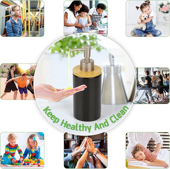 Ceramic Soap Dispenser Hand Soap Dispenser Refillable Liquid Great for Kitchen and Bathroom Decorative (Black)