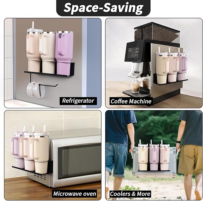 2 Pack Strong Magnetic Cup Holder for Refrigerator, Metal Tumbler Water Bottle Organizer with Lid Holder for 30/40 OZ Stanley Cup, Flexible Tumbler Racks for Kitchen Cabinet Metal Surface