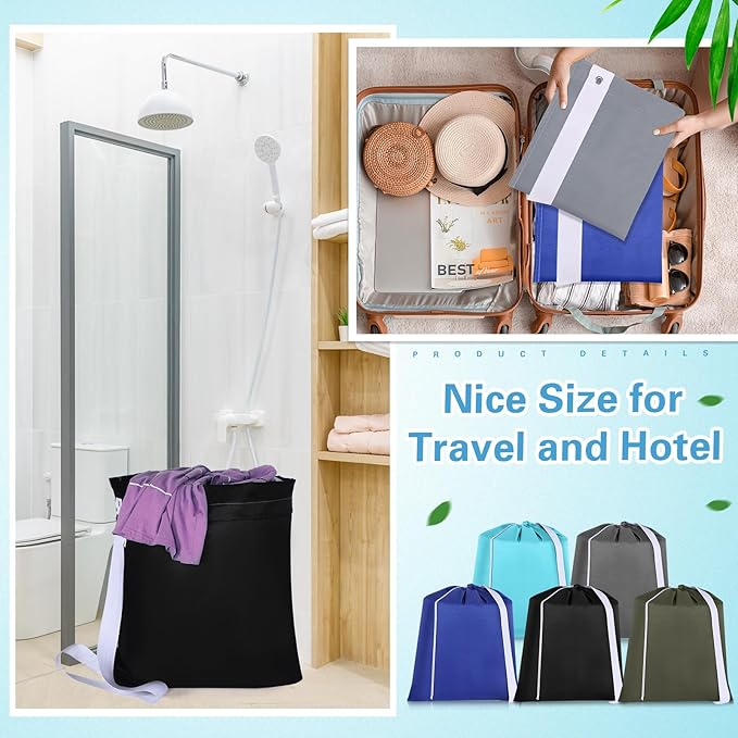 10 Pcs Nylon Extra Large Laundry Bag with Strap Travel Laundry Bags with Drawstring Closure Portable Cloth Bag for College Dorm Apartment Dwellers(Dark Color,24 x 21 Inch)