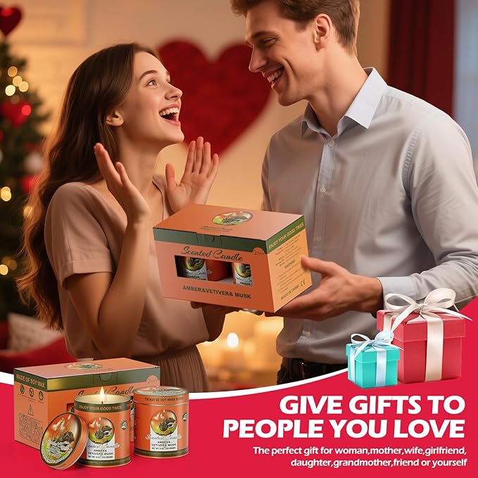 Decorative Candles for Home, Scented Wax, Indoor Use (Amber & Vetiver & Musk)