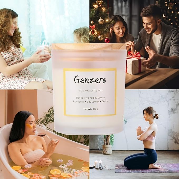 BlackBerry Bay Scented Candle Set,Wood Wick Crackling Candles,Soy Wax Jar Candle Clean Burning 36 Hours,Xmas Candles Table Decorations,Cedarwood Grapefruit Scent Vegan Candle for Fall