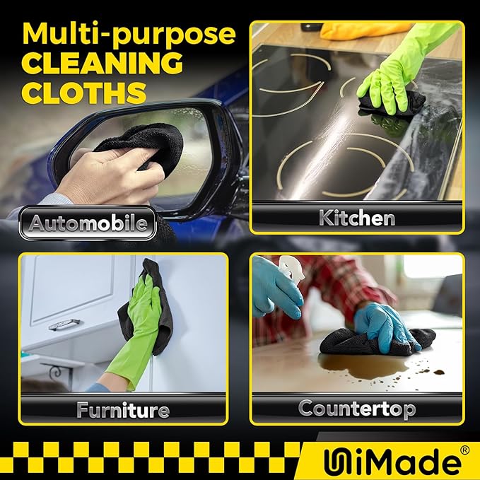 Microfiber Cleaning Cloth, 100 Pack Microfiber Towels for Cars Commercial Grade Work Rags Bulk Detailing Cloth for Automotive Bar Mechanic Restaurant Garage Housekeeping, 11.5"x 11.5", Black