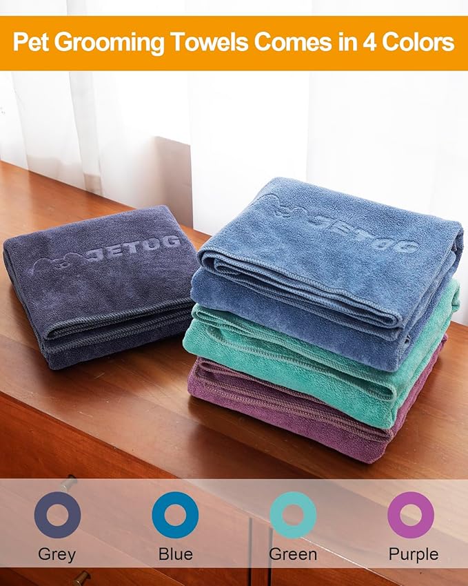 2-PCS Fast Drying Dog Towels - 56 x 28 Inch Ultra Soft & Absorbent Large Dog Towel with 30 x 14 Inch Daily Use Paw Towel - 100% Microfiber Pet Bath Grooming Towels for Dogs Cats, Blue