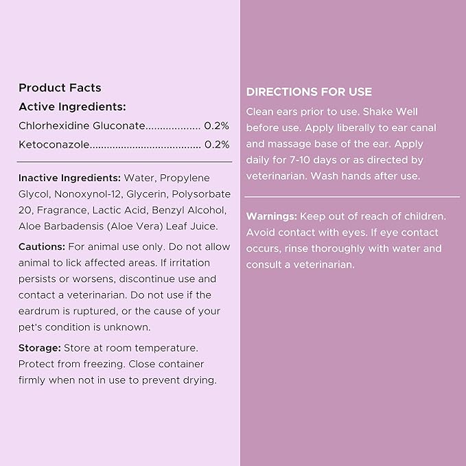 Chew + Heal Labs Dog Ear Cleaner - OTIC Medicated Dog Ear Buildup Drops for Dirt and Wax - 12 oz Advanced Flush with Chlorohexidine and Ketoconazole - Made in The USA