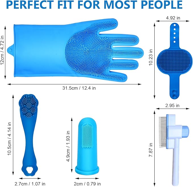 nooepc 6PCS Dog Washing Gloves Pet Grooming Gloves Dog Bath Supplies Dog Bath Brush Silicone Gloves for Dogs and Cats Bathing Dog Comb Dog Toothbrush
