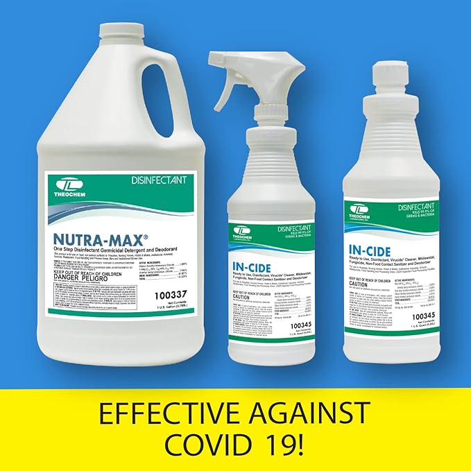 Nutra-Max Concentrated Hospital Grade Disinfectant, EPA List N Registered, Kills 99.9% Viruses & Bacteria, 1:32 Dilution Makes 32 Gallons, Commercial Strength Multi-Surface Cleaner