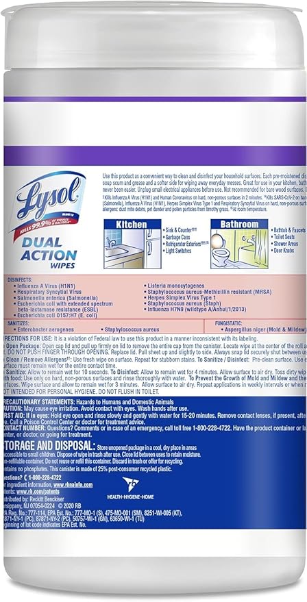 Lysol Dual Action Disinfectant Wipes, Multi-Surface Antibacterial Scrubbing Wipes, Dorm Room Essentials, Citrus Scent, 75ct (Pack of 4), Packaging May Vary
