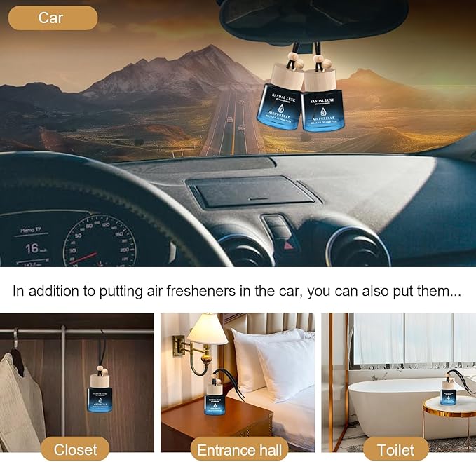 Car Air Freshener Hanging 2 Pack Car Air Fresheners Diffuser - Spicy Sandalwood Fragrance Oil Air Diffuser for Car, 45+ days Long Lasting Fragrance, Two 0.27 FL OZ/8ML Made in USA Car Air Fresheners