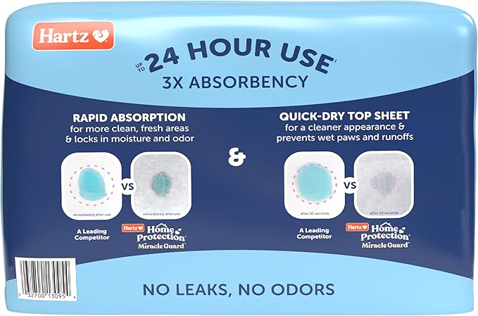 New! Hartz Home Protection Miracle Guard Dog Pads, Regular Size 25 Count, 3X Absorbency & 3X Longer use, Won't Leak and Odor Eliminating