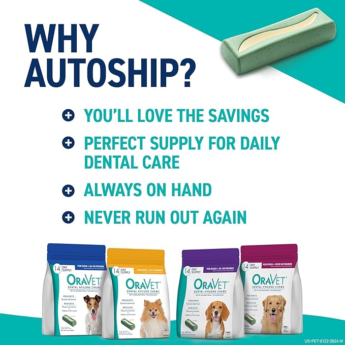 ORAVET Dental Chews for Dogs, Oral Care and Hygiene Chews (Extra Small Dogs, 3.5-9 lbs.) Yellow Pouch, 14 Count