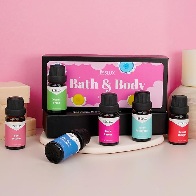 Fragrance Oils, ESSLUX Bath & Body Scented Essential Oils for Diffusers for Home, Premium Soap Candle Making Scents, Aromatherapy Oils Gift Set,10ml*6 - Coconut Fresh, Minty Eucalyptus, and More