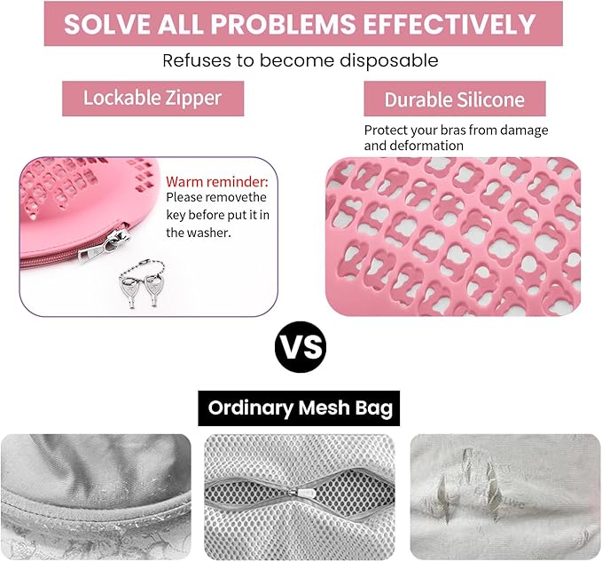 Bra Laundry Bag for Delicates, Machine Mesh Laundry Bags, Lingerie Protector for Bras, 2025 Upgrade No-Fallout Design - Lockable Zipper & 2 Keys for Bras, Underwear, Fits A-38DDCup