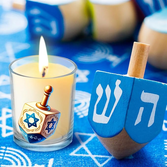 10 Pcs Hanukkah Glass Candle Jars Empty Containers Bulk 7 oz Chanukah Menorah Star David Dreidel Glass Jars with Cork Lids Tins for Candle Making Storing Biscuits Party Favors