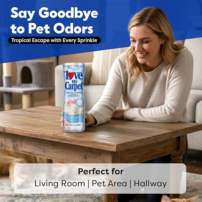 6 Love My Carpet | Carpet Deodorizer & Freshener Powder | 17 oz Pet Odor Eliminator for Strong Odor & Pet Urine | FRESH LINEN | Safe for Homes with Pets