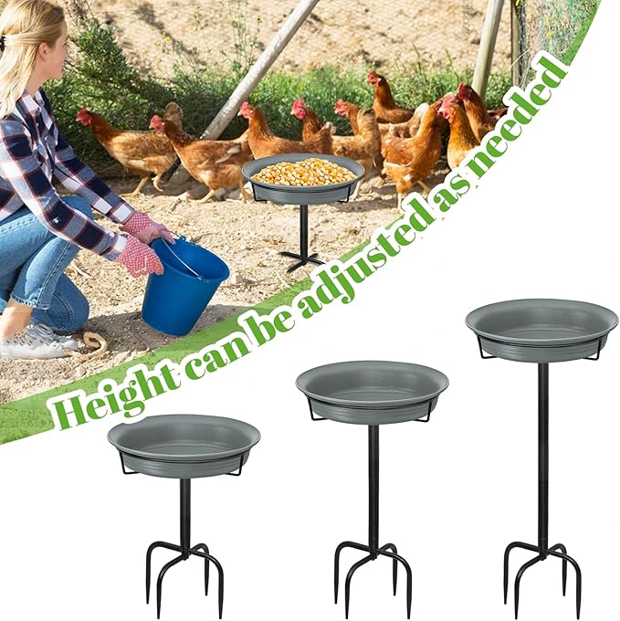 28In Freestanding Birdbaths Bowl Outdoor, Free Standing Garden Bird Bath Bird Feeder Bowl with Metal Stake, Detachable Decoration Spa Birdfeeder for Garden Patio Yard Lawn, 4 Spiky Feet (Grey)