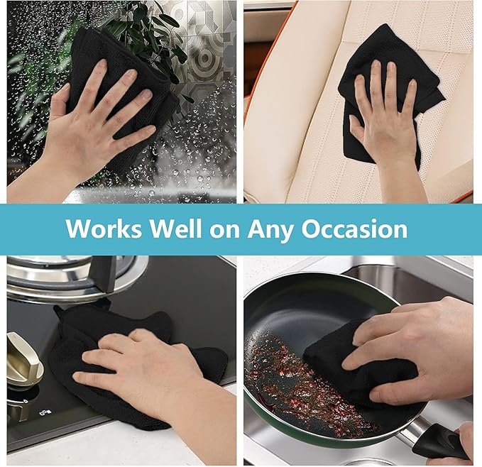 HOMEXCEL Black Microfiber Cleaning Cloth,150 Pack Cleaning Rags, Cleaning Towels,11.5"X11.5" Shop Towels