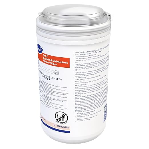 Diversey 100895790 Avert Sporicidal Disinfectant Cleaner, Hospital Grade Kills C. Difficile Spores, Standard Size Wipes, 160-Wipes, 1-Canister (Pack of 12)