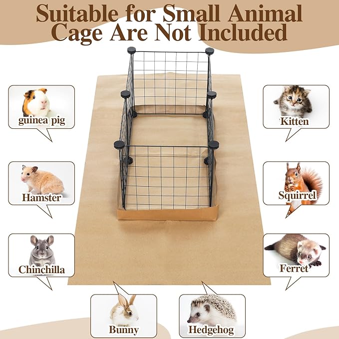 12 Pcs 49.2" x 25.6" Disposable Guinea Pig Cage Liners 4 x 2 ft Cage Disposable Bottom Waterproof Kraft Paper Liner Bag for Guinea Pigs Bedding Small Animal Pet Supplies