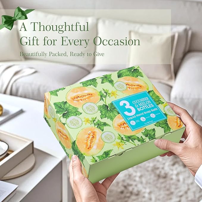 ROMIIE ZOI Liquid Hand Soap Refills Gift Set – Cucumber & Melon Scent – 3 x 26 Fl Oz Bottles – Plant-Based, Non-Toxic, Eco-Friendly & Moisturizing Formula – for Bathroom, Kitchen & Home Gifting