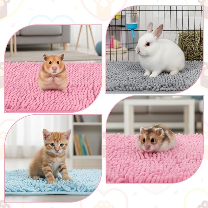 SHENLIU 8Pcs Guinea Pig Cage Liner 16x12 Inch Rabbit Cage Liner Bedding Reusable Guinea Pig Mat Pad Washable Training Pad Animal Sleeping Bedding Mat for Small Animals, Bunny (Gray, Green, Pink, Blue)